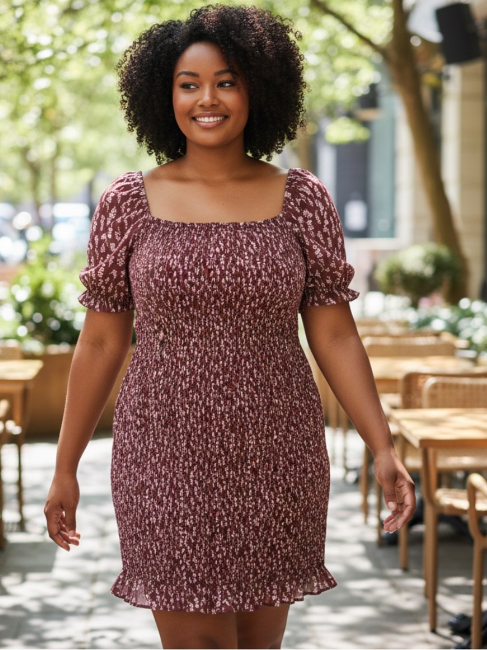 Trixxi Mauve Floral Smocked Midi Dress